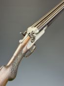 George Edward Lewis 12 bore side by side hammer action shotgun with named and engraved locks,