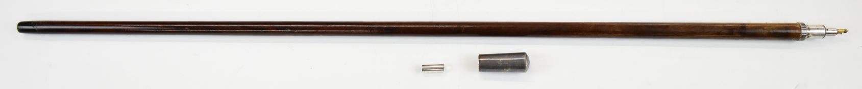 Lacquered wood walking cane with hallmarked silver handle opening to reveal a concealed lighter, cap