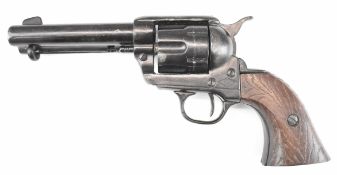BKA Colt style replica revolver with wooden grips and 4.75 inch barrel, in ornate embossed leather