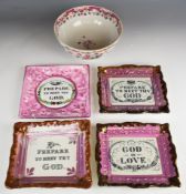Four Sunderland lustre plaques, Wesleyan / Methodist interest and a 19thC Chinese famille rose