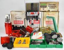 A collection of shotgun and rifle cartridge re-loading equipment including Lee Load-All press, three