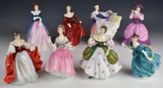 Eight Royal Doulton figures including Maxine, Lady Pamela fragrance (signed), Deborah, etc