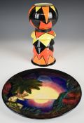 Moorcroft 'Birth Of Light' limited edition charger and a Lorna Bailey stepped vase, diameter 23cm,