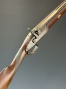 English 12 bore muzzle loading percussion hammer action sporting gun with engraved lock, hammer,