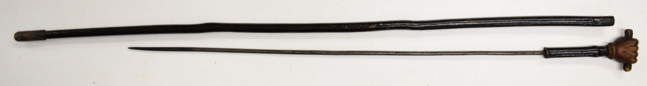 Late Victorian / early Edwardian Masonic interest sword or dagger stick with carved horn pommel in