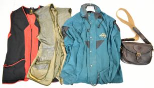 A collection of gun and shooting clothing and accessories comprising Parsons leather shotgun