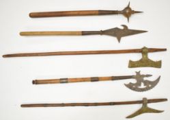 Five various pole arms comprising an Indo-Persian Mace, a sergeants' halberd and three ornately