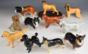 Eleven Beswick / Royal Doulton dog figures including Poodle, Afghan Hound, English Setter, etc.