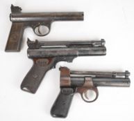 Three Webley air pistols Mark I with wooden grips and adjustable sights, serial number 238, Junior