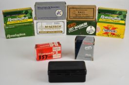 A collection of pistol/ revolver/ rifle cartridges including .38 Special, .44 Magnum, .357
