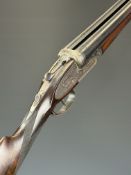Arizaga 12 bore side by side sidelock ejector shotgun with engraved locks, underside, trigger guard,