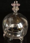 Georgian hand blown glass wasp trap raised on three feet and with removable lid, 20cm tall.