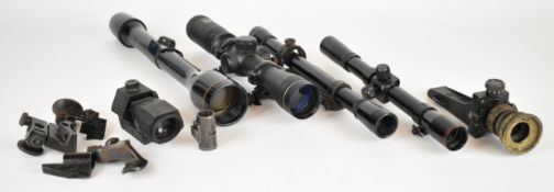 Eleven various air rifle or target rifle scopes and sights including NCStar 2-7x32 E, ASI De Luxe