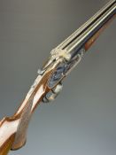 Zabala 12 bore side by side sidelock shotgun with engraved locks, underside, top plate, thumb