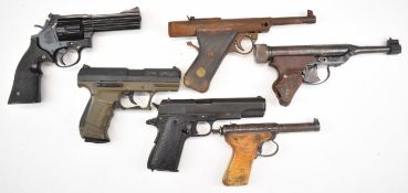 Six various air pistols including Hy-Score Target, Walther CP99, Haenel Model 28, Diana Model 2,