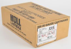 Two hundred and fifty 20 bore B E Chaplin of Winchester Ideal 23g 7 shot shotgun cartridges,