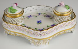 Herend porcelain twin covered inkwell with floral decoration