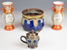 Royal Doulton tobacco jar, cruet, Japanese vases, tallest 16cm