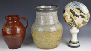 Art pottery jug with fish decoration and Liberty stamp to base dated 1927, probably Brannam, large