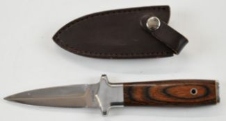 C.Schlieper dagger or pocket knife with named stainless steel blade and wooden handle, in leather