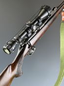 BRNO Model 2-E-S .22 bolt-action rifle with chequered semi-pistol grip, canvas and leather sling,