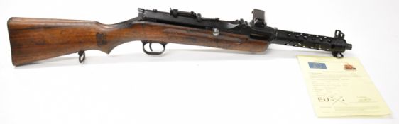 Deactivated German Steyr MP34 9mm sub machine gun with adjustable sights, top stamped '1942' below