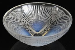 Lalique Coquilles opalescent glass bowl in the form of three clams or shells, signed 'R Lalique