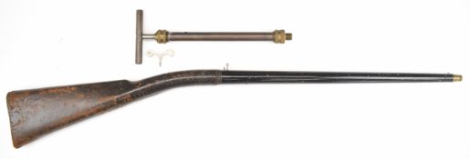 Unnamed metal walking cane air gun with leather covered handle, black metal finish, pop-out trigger,