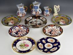 18th/19thC cabinet plates including Worcester flowers in compartments, Royal Crown Derby,