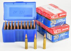 One hundred and fifty .223 rifle cartridges including Barnaul, some in original boxes. PLEASE NOTE