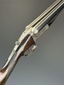 Westley Richards 12 bore side by side ejector shotgun with named and engraved locks, engraved