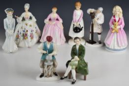 Eight Royal Doulton figures including several from the Williamsburg collection, Faith, Sarah in