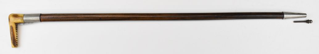 Continental .36 percussion walking stick shotgun with stag antler handle and 30.5 inch barrel,