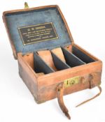 W W Greener leather and brass bound shotgun cartridge magazine with fitted interior and 'W W Greener