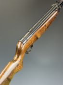 Webley Mark 3 .177 under-lever air rifle with plaque inset to the stock, adjustable sights and