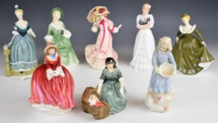Eight Royal Doulton figures, including Denise, Country Girl, Springtime, etc, tallest 25cm