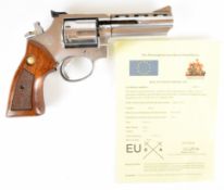 Deactivated Taurus .357 six-shot revolver with monogram inset to the chequered grips and 4 inch