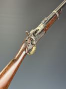 Enfield percussion hammer action Snider rifle with lock stamped '1870 Enfield' and with crown