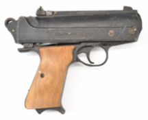 FB Record Jumbo .177 air pistol with shaped wooden grips and adjustable sights, NVSN. IF YOU REQUIRE