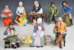 Eight Royal Doulton character figures including Granny's Heritage, Eventide, the Judge, etc