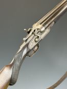 Belgian 28 bore side by side hammer action shotgun with engraved birds to the locks, engraved