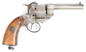 Eugene Lefaucheux 10.5mm six-shot single-action pinfire revolver with shaped wooden grips, belt loop