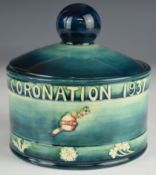 William Moorcroft King Edward VIII Coronation tobacco jar / covered pot decorated with crown, orb