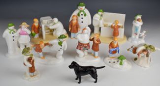 Ten Raymond Briggs for Coalport Snowman figures, tallest 17cm