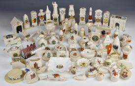 A large collection of Crested Ware mostly Shelly, Carlton and Goss, some interesting shapes, tallest