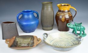 Pottery / studio pottery including St Fagans slipware jug, Pilkingtons / Lancastrian twin handled