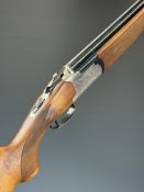 Lanber 12 bore over and under ejector shotgun with engraved locks, underside, trigger guard, top