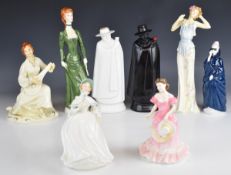 Eight Royal Doulton figures / decanters including Serenade, Amy, Jessica, Daybreak, etc, tallest