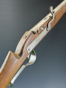 Civil War style 12 bore muzzle loading matchlock musket with scrolling trigger guard, metal