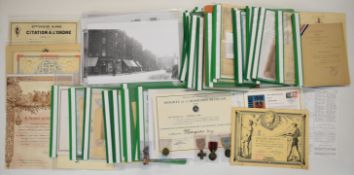 Large quantity of French medals, certificates, citations, photographs and extensive research